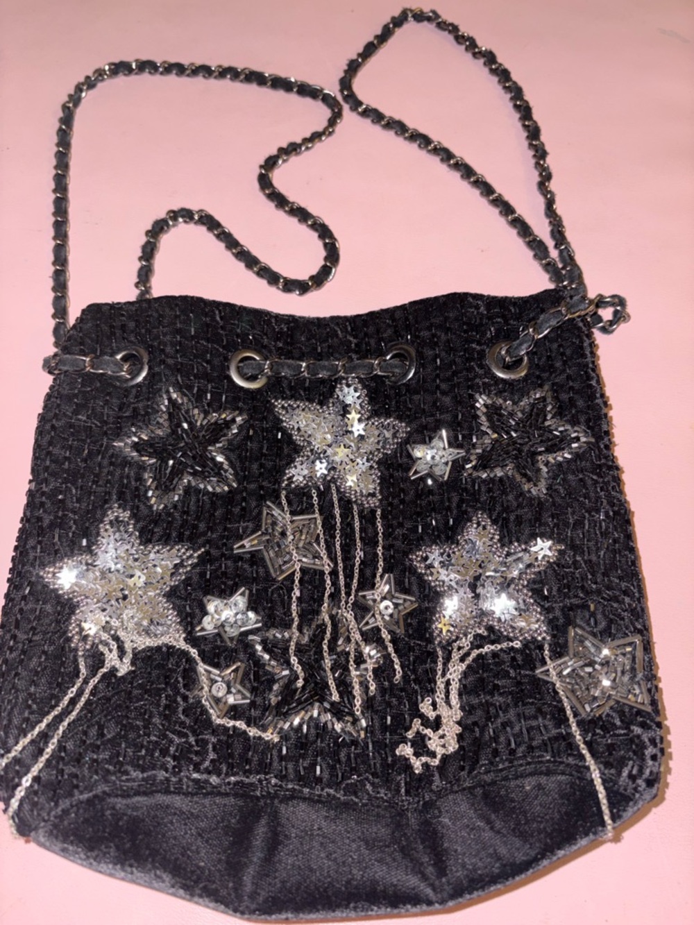 Idyllwind Black Beaded Bucket Bag